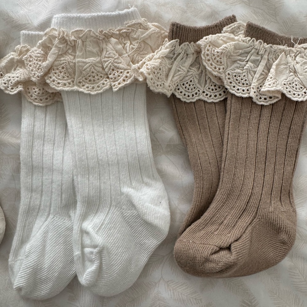 Lace Trim Ribbed Knee High Socks Set - Picture 3 of 3